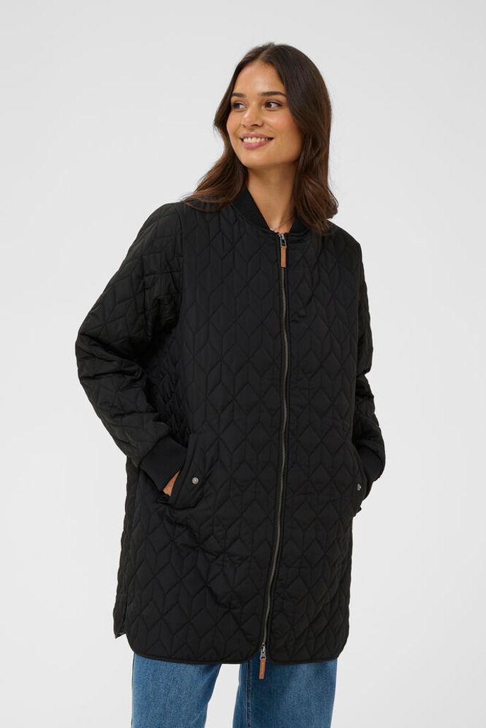 Kaffe Quilted Long Jacket - Black or Feather Grey