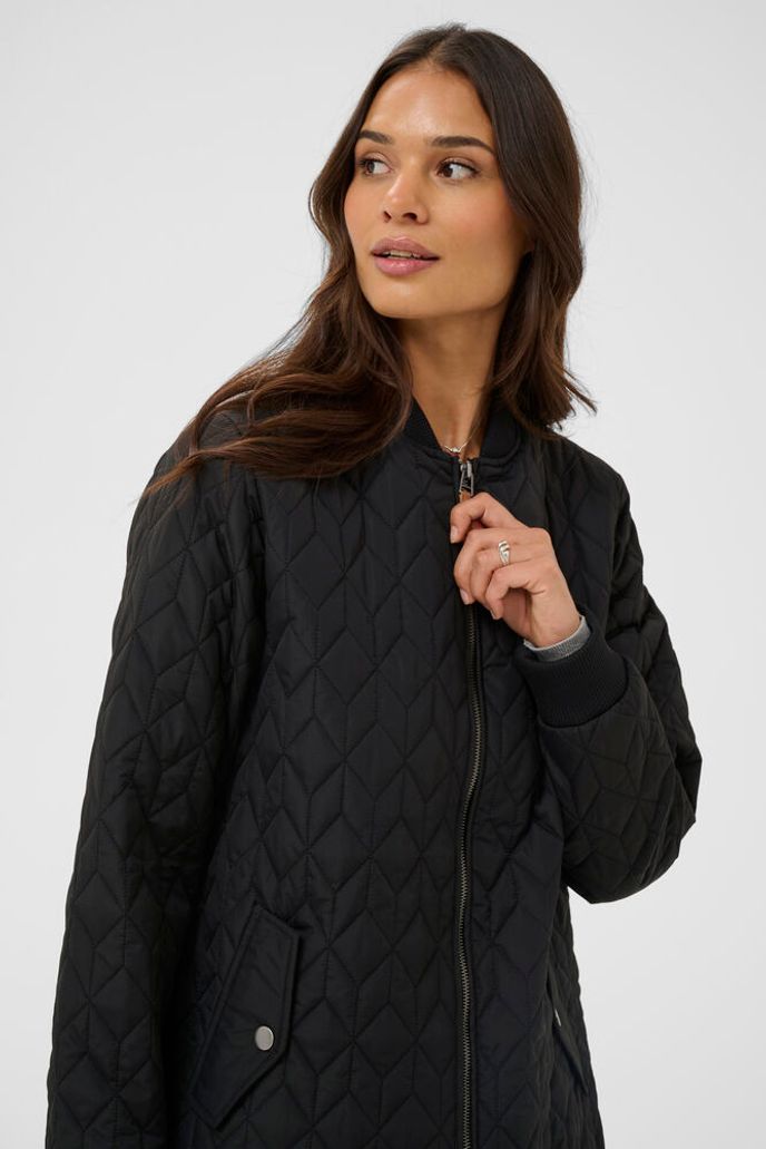Kaffe Quilted Long Jacket - Black or Feather Grey