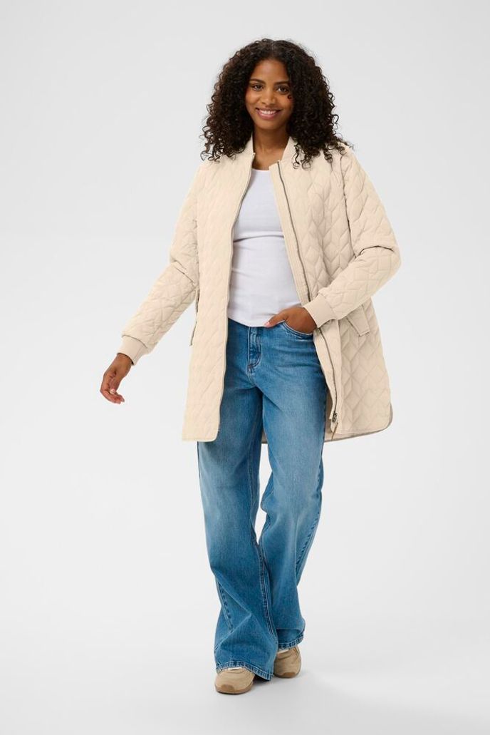 Kaffe Quilted Long Jacket - Black or Feather Grey