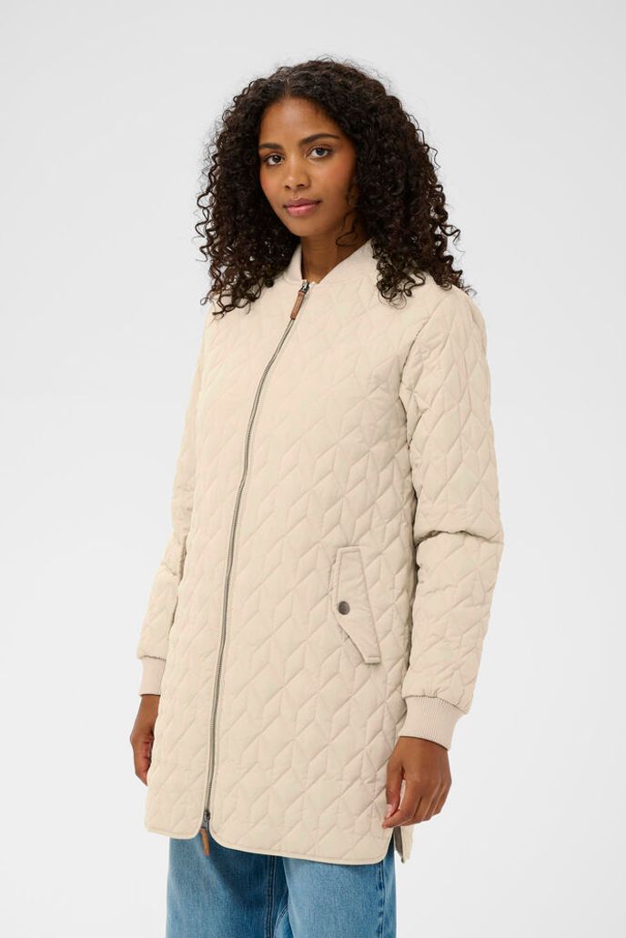 Kaffe Quilted Long Jacket - Black or Feather Grey