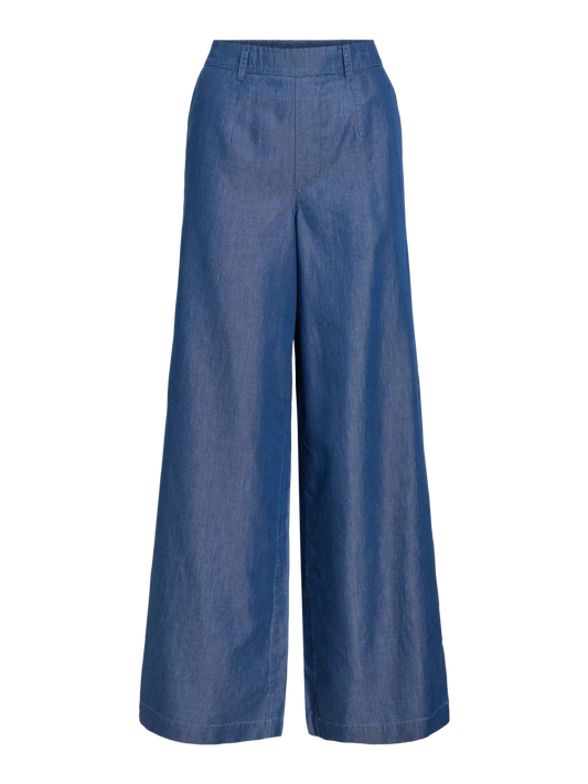 Denim Blue Cotton Mix Wide Leg Trouser