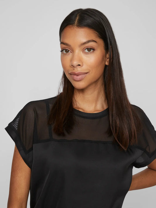 Mesh Short Sleeved Top - Black