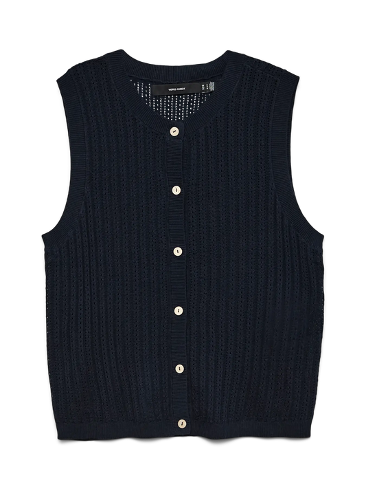 Knitted Button Tank Top - Navy