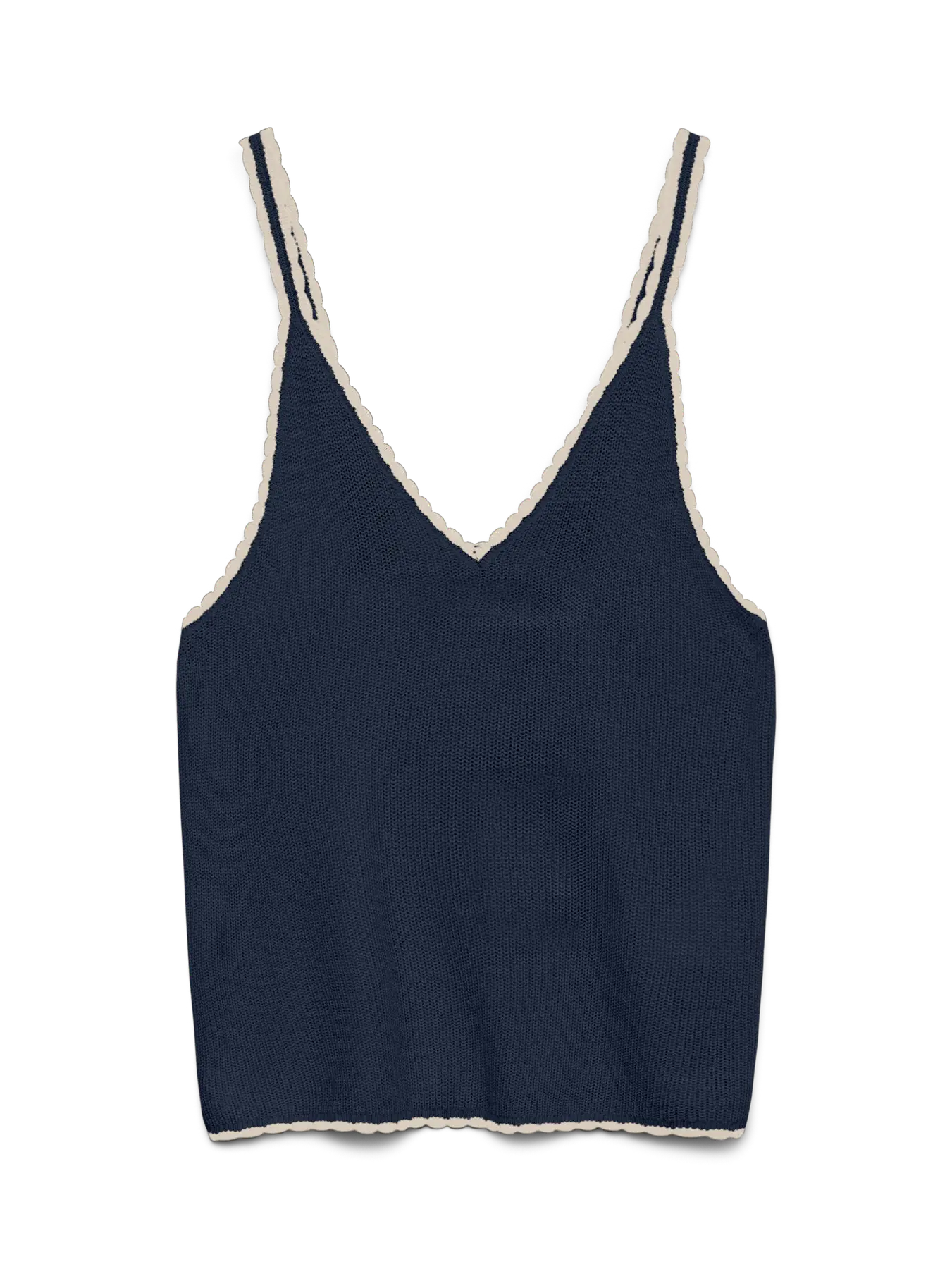 Knitted V-Neck Vest Top - Ivory & Black or Navy & Ivory