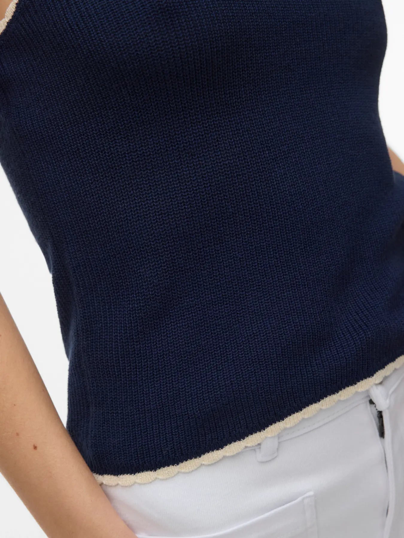 Knitted V-Neck Vest Top - Ivory & Black or Navy & Ivory