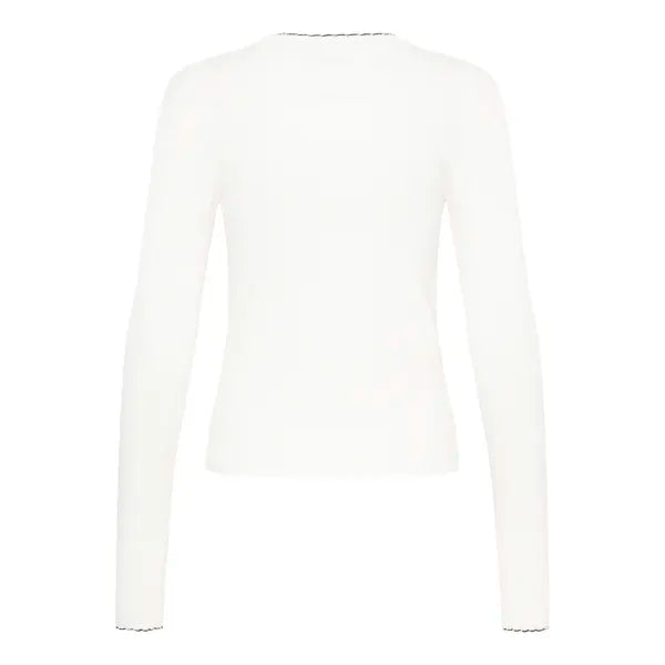 Long Sleeve Fine Knit Polo Neck - Ivory With Black Trim