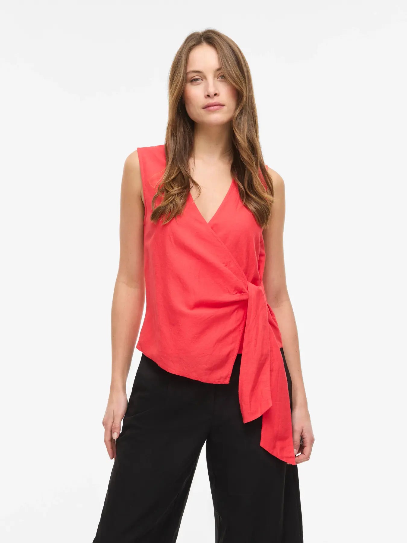 Sleeveless Linen Mix Wrap Over Top - Various Colours
