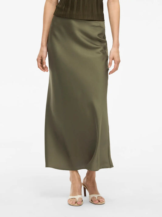 Satin Midi Skirt - Olive Green