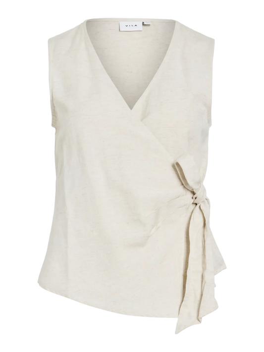 Sleeveless Linen Mix Wrap Over Top - Various Colours