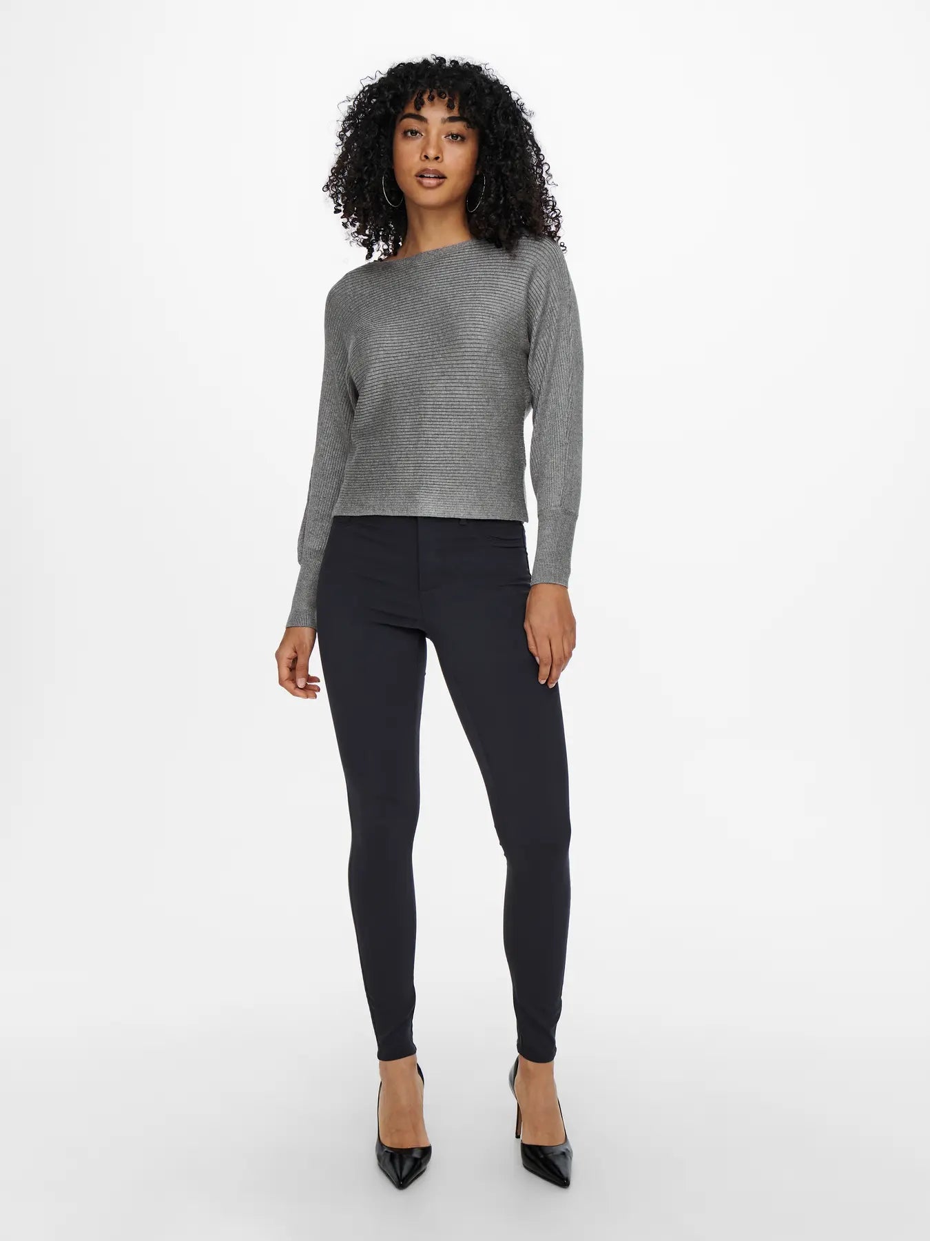 Boat Neck Batwing Sleeve Jumper - Grey