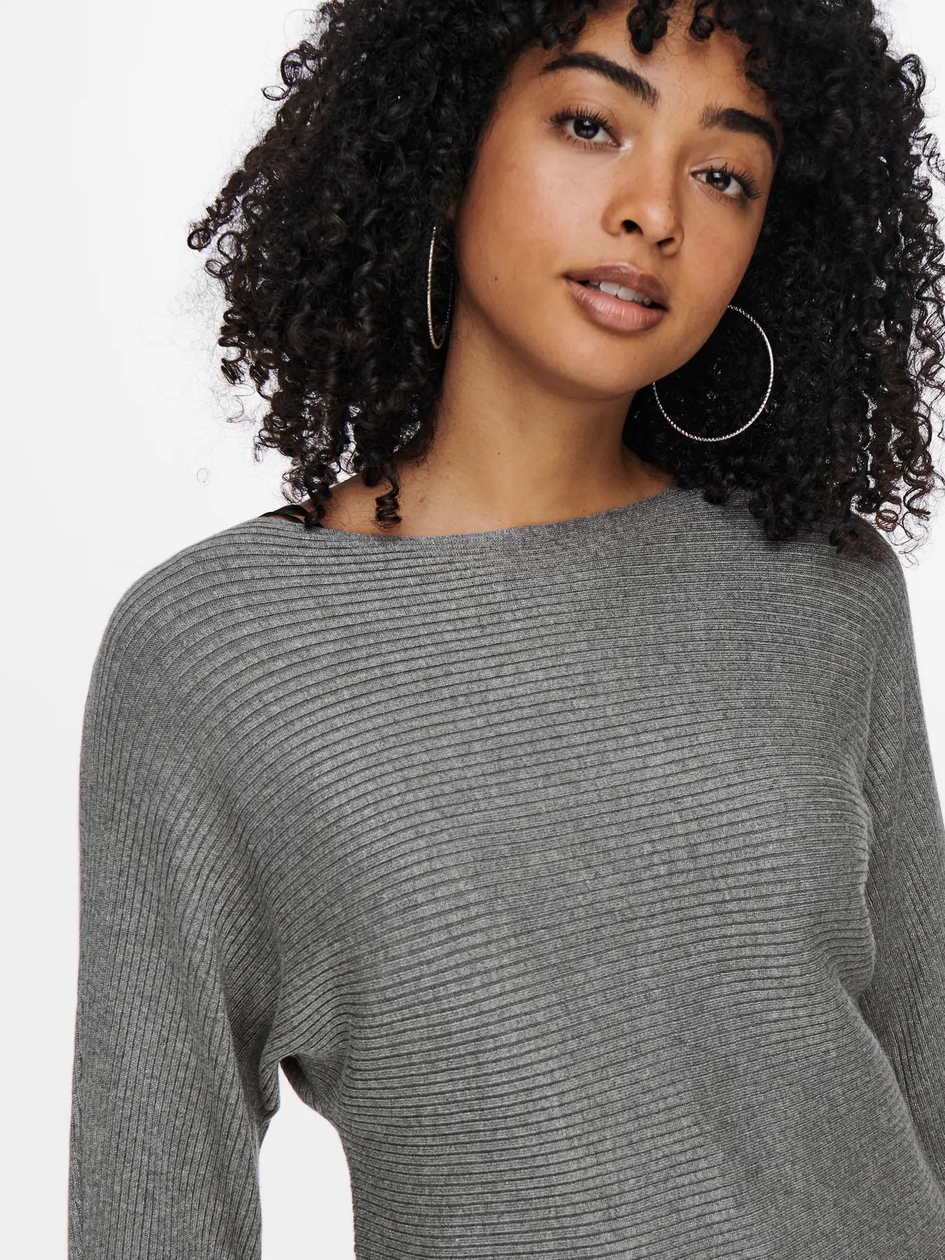 Boat Neck Batwing Sleeve Jumper - Grey