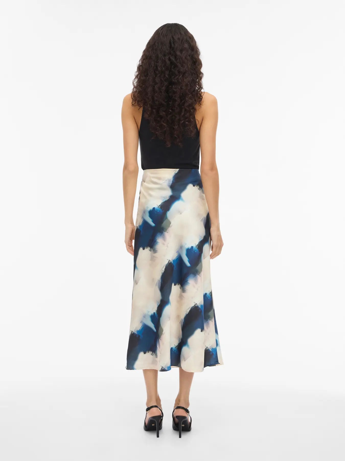 Satin Patterned Skirt - Cream & Navy