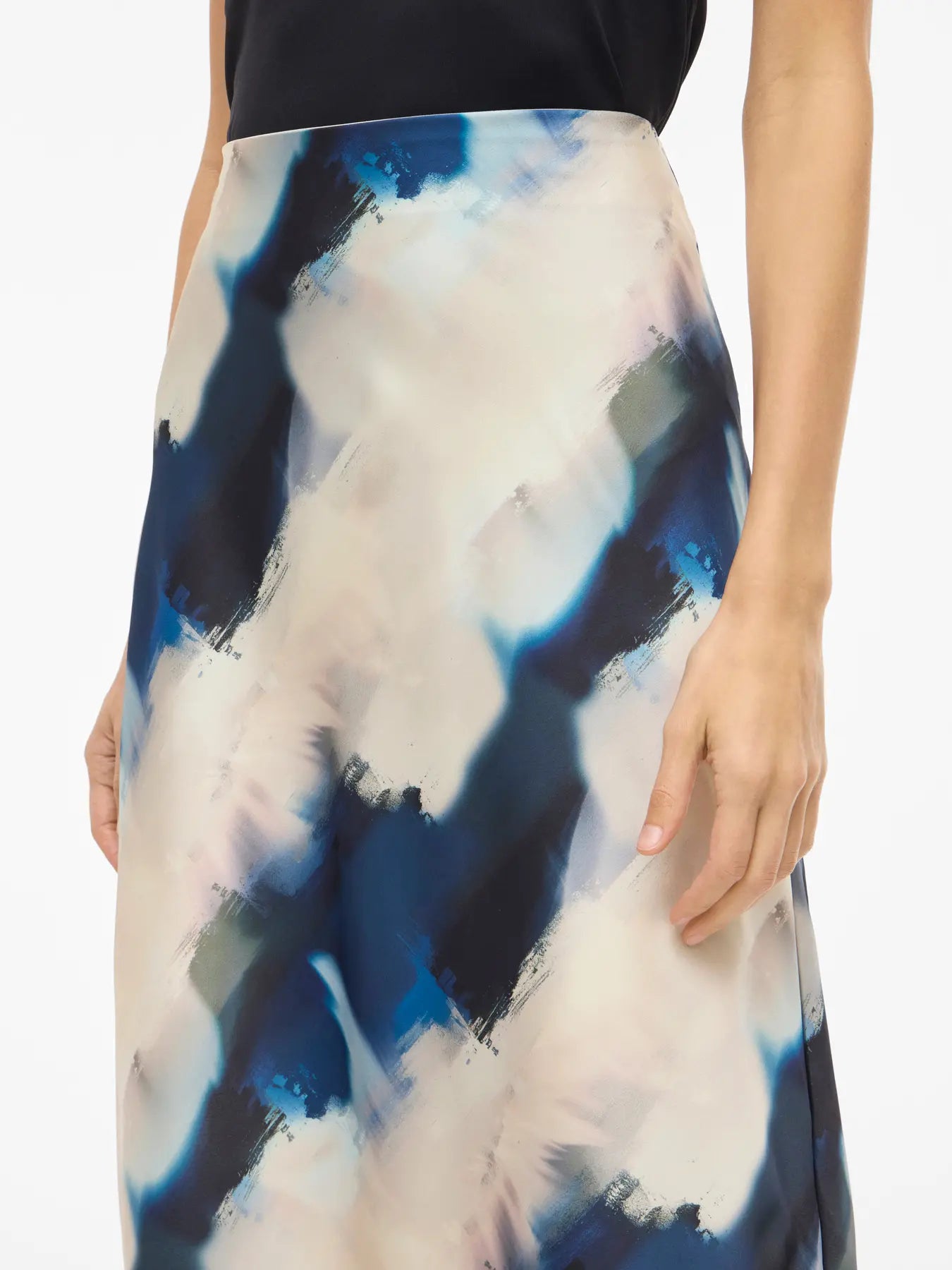 Satin Patterned Skirt - Cream & Navy