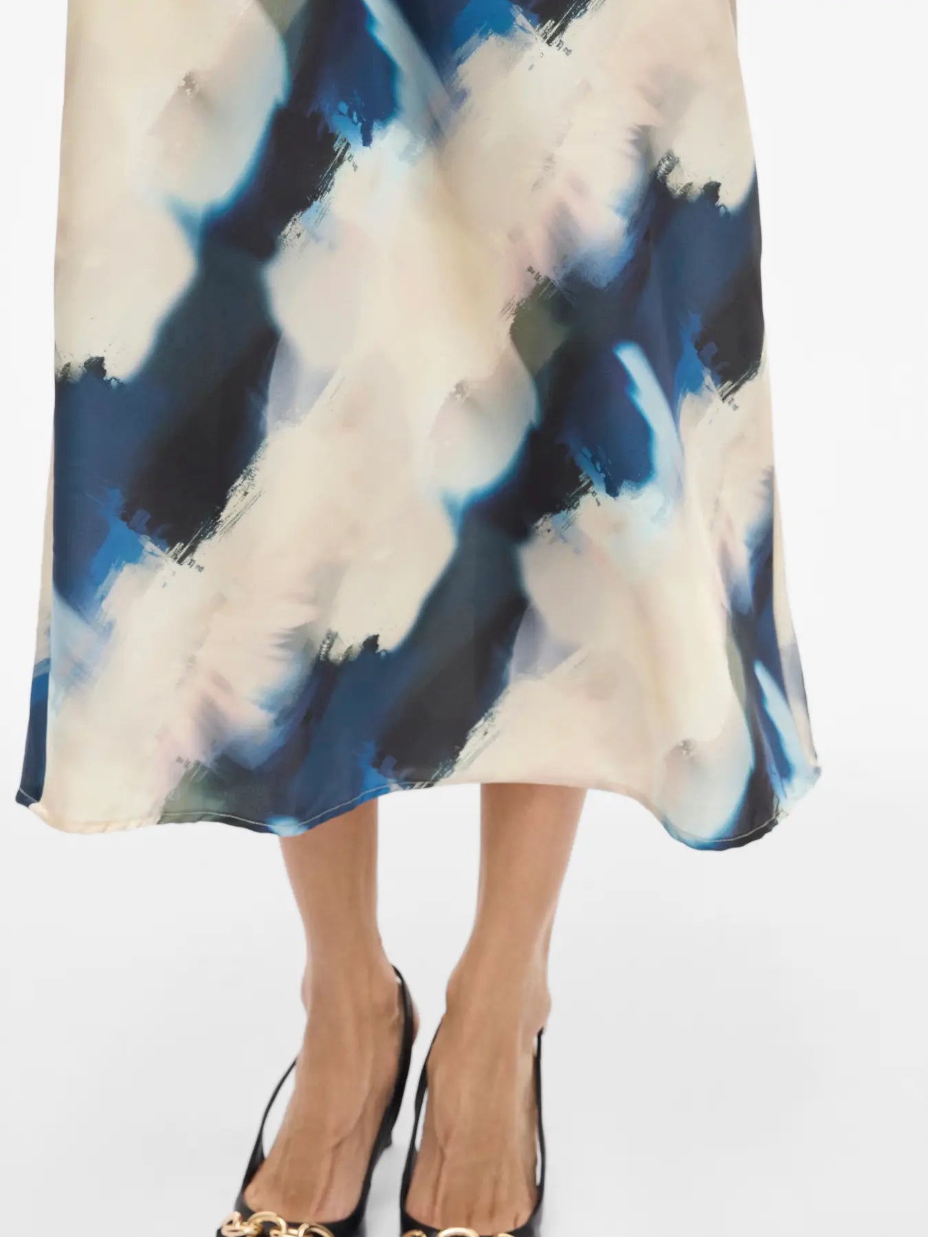 Satin Patterned Skirt - Cream & Navy