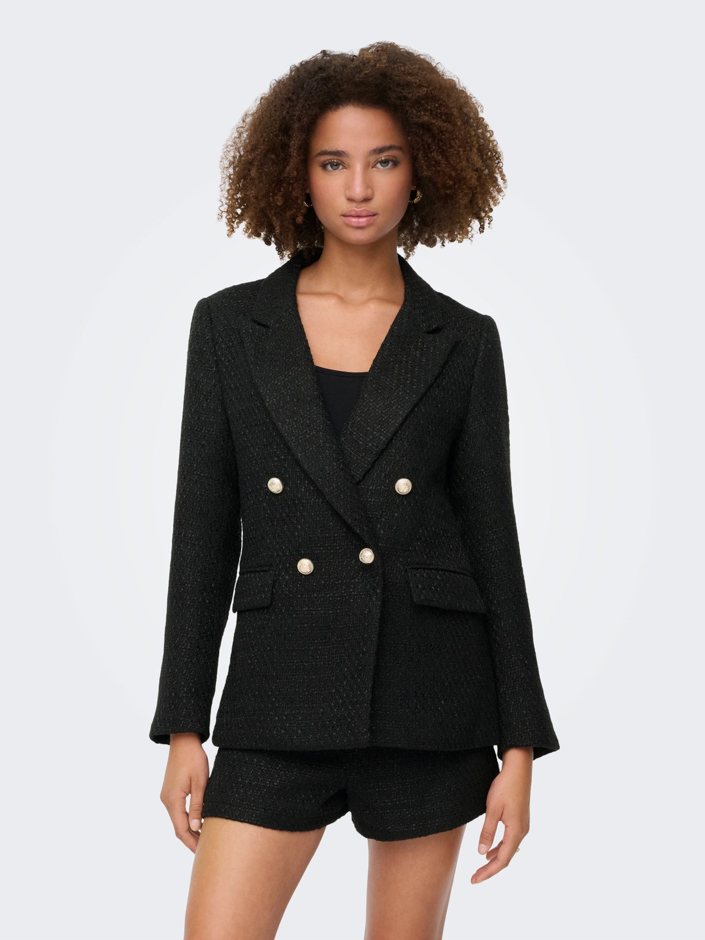 Black Boucle Double Breasted Blazer