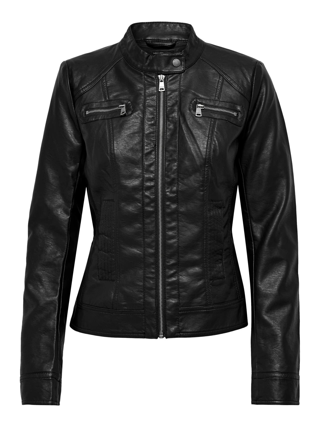 Faux Leather Biker Jacket - Black