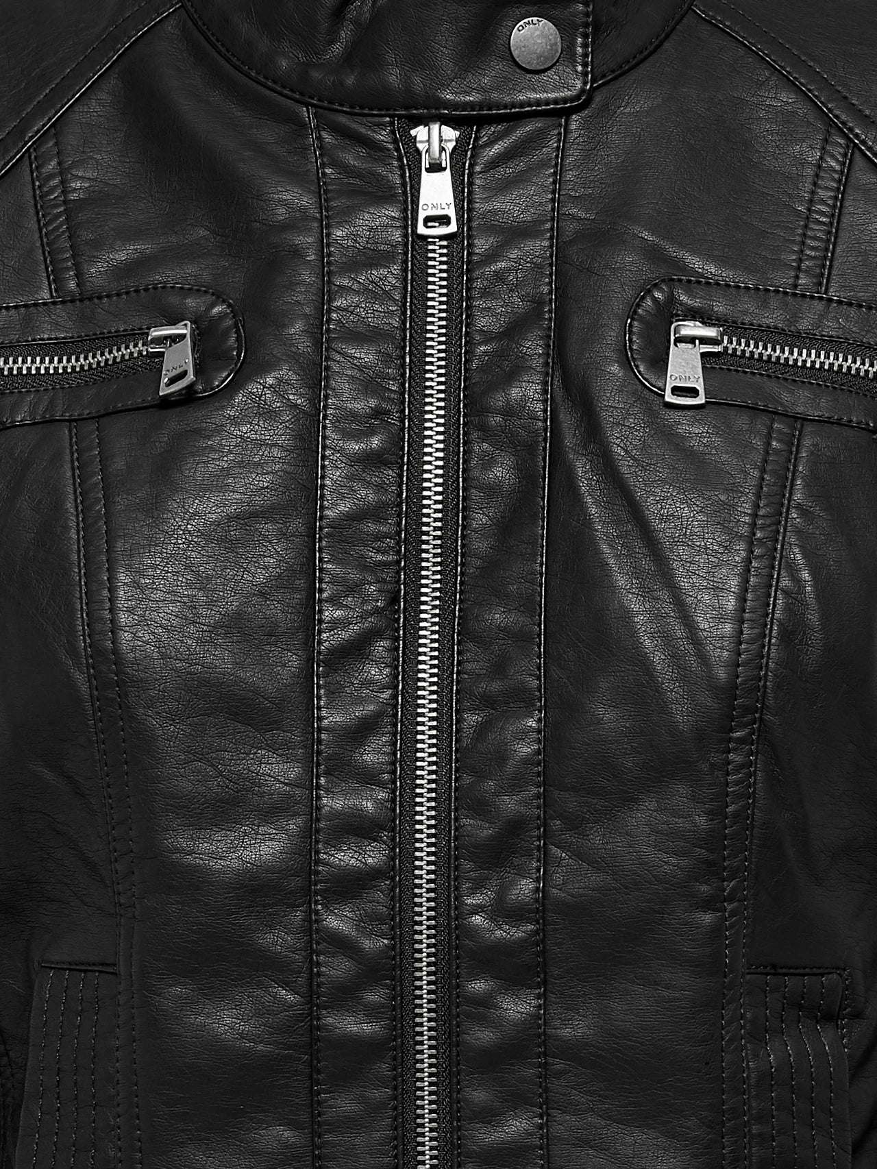 Faux Leather Biker Jacket - Black