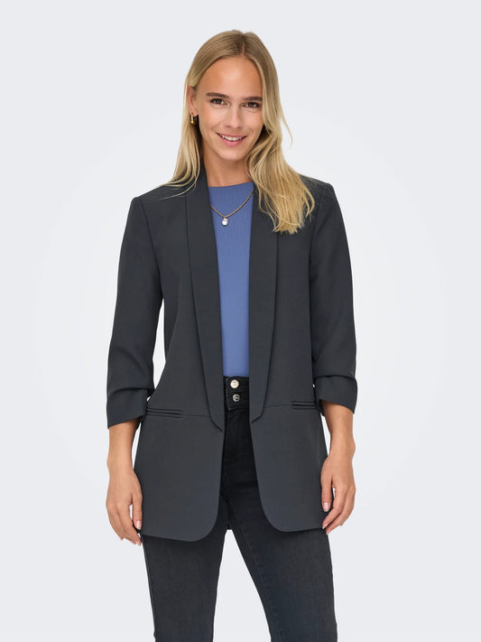 Blazer With 3/4 Ruched Sleeves - Graphite Blue