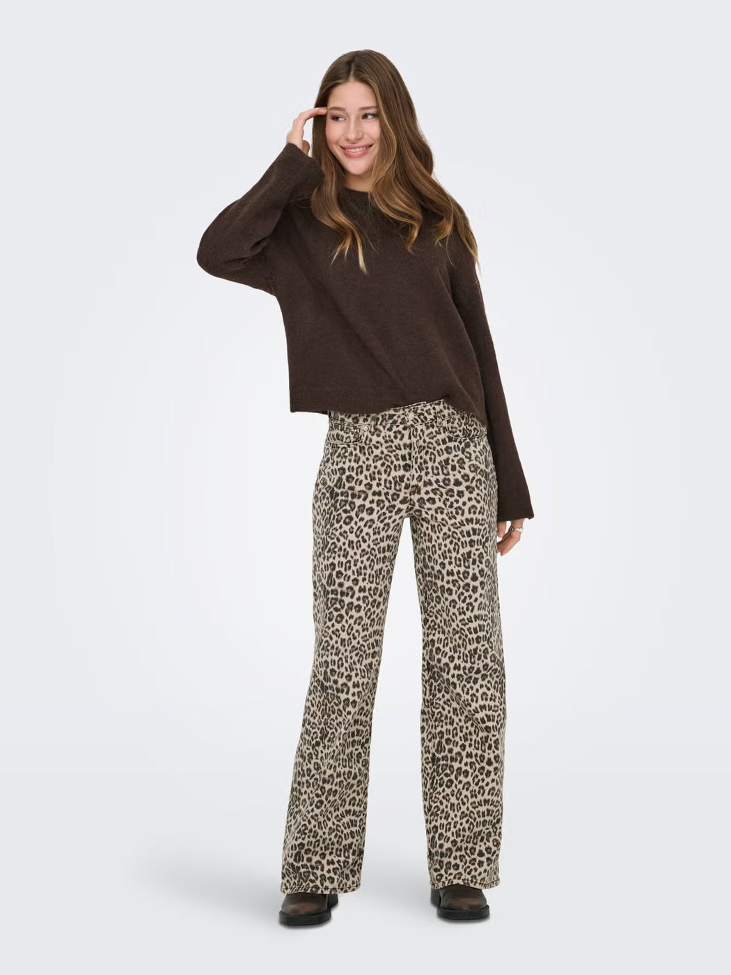 Animal Leopard Print Denim Jeans - Chocolate, Brown or Oatmeal