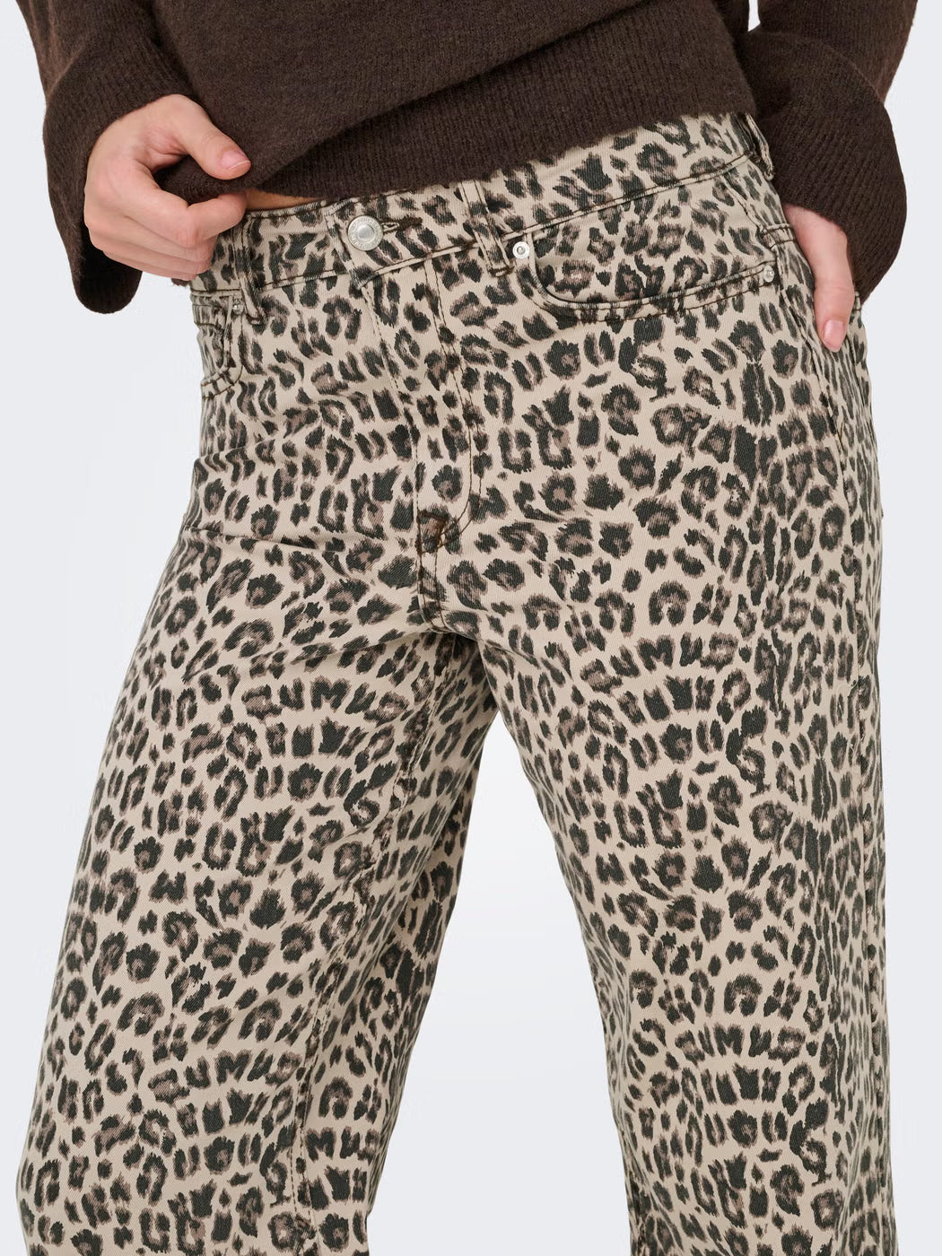 Animal Leopard Print Denim Jeans - Chocolate, Brown or Oatmeal