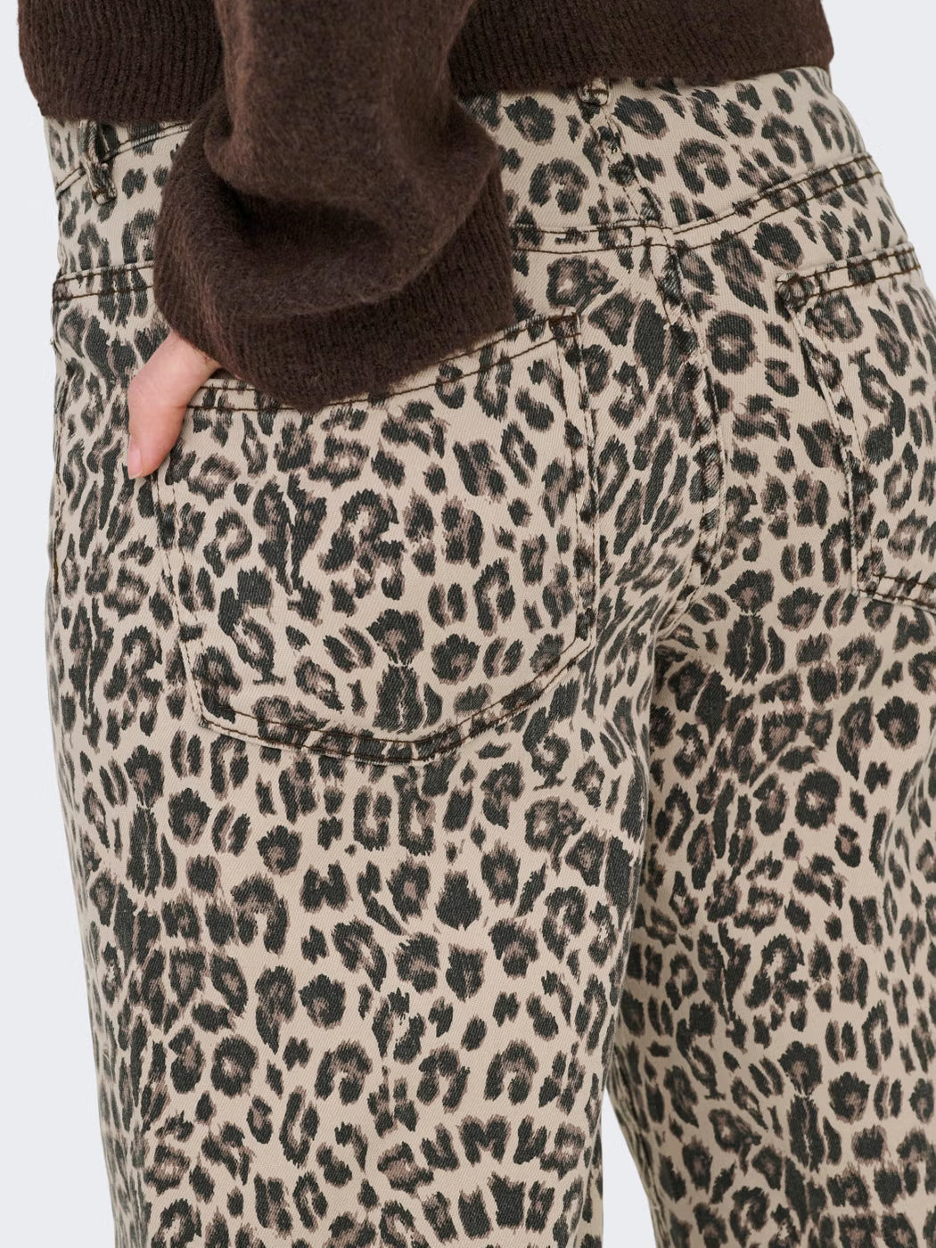 Animal Leopard Print Denim Jeans - Chocolate, Brown or Oatmeal
