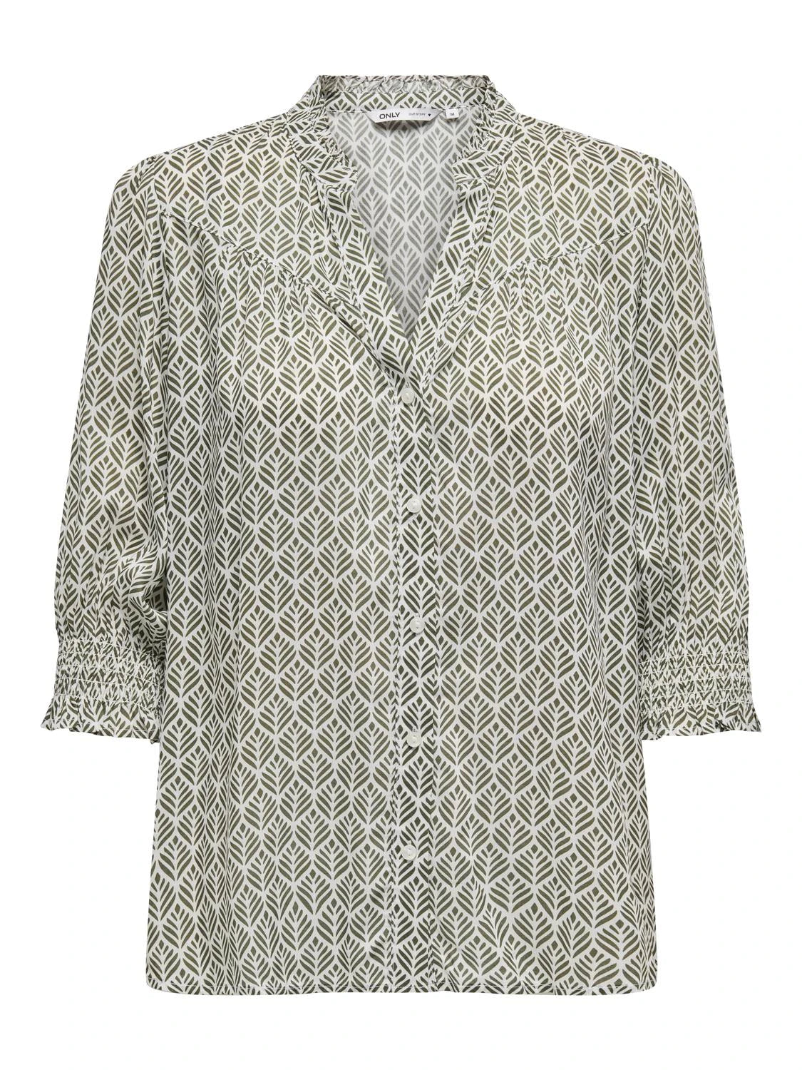 3/4 Sleeve Shirt - Khaki Patterned