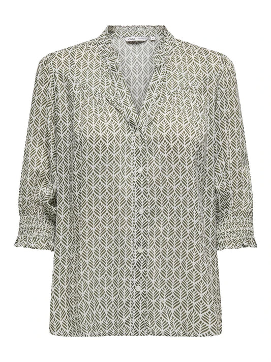 3/4 Sleeve Shirt - Khaki Patterned