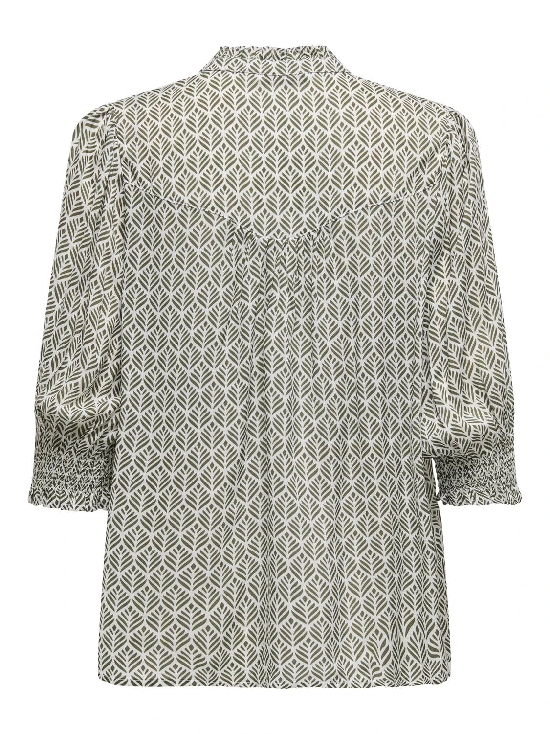 3/4 Sleeve Shirt - Khaki Patterned