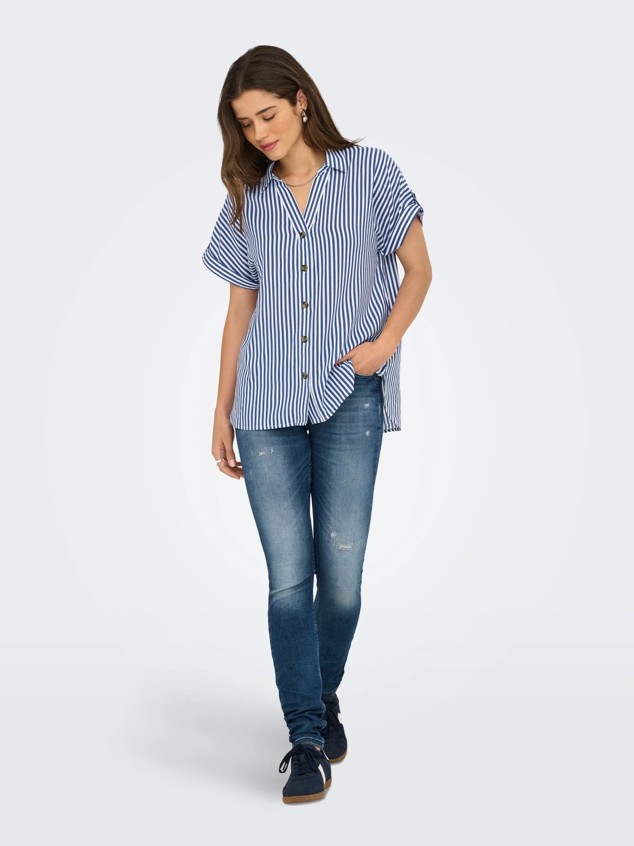 Short Sleeve Blue Stripe Shirt
