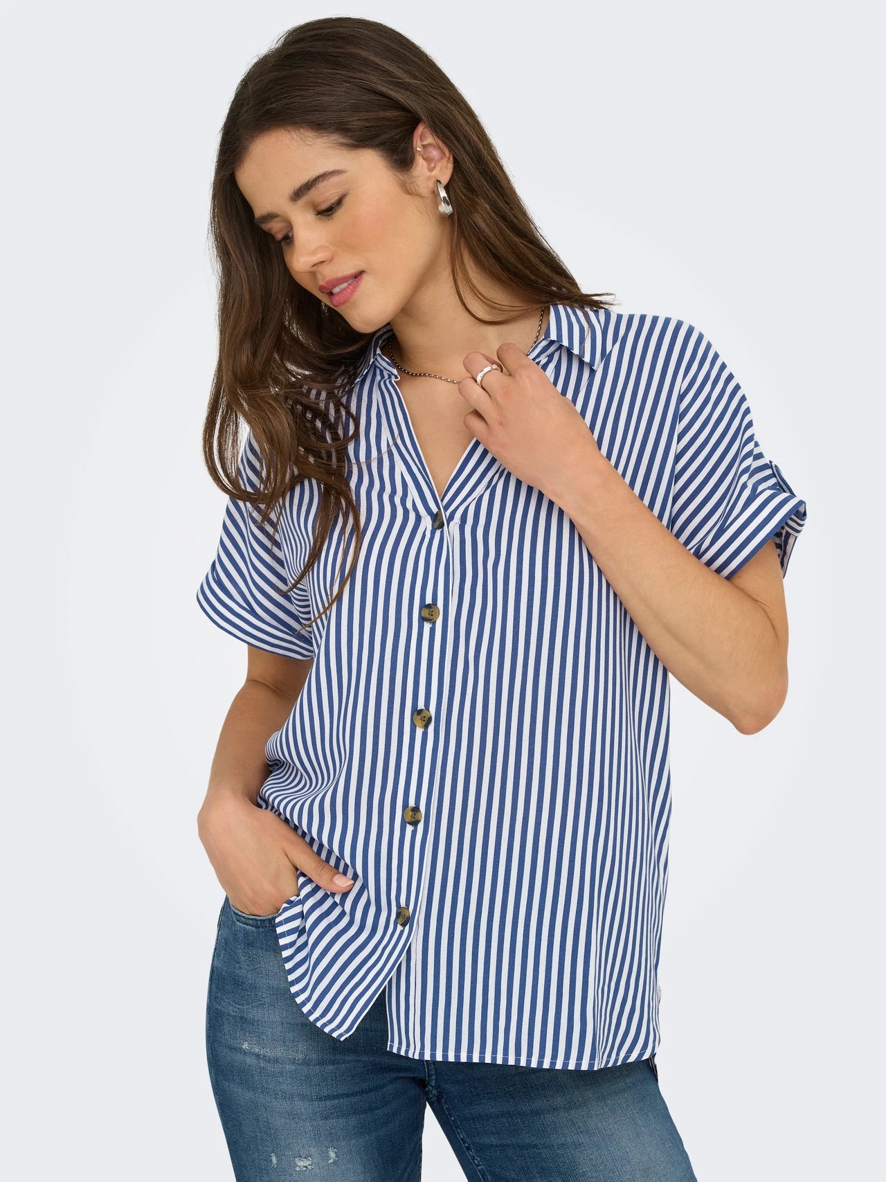 Short Sleeve Blue Stripe Shirt
