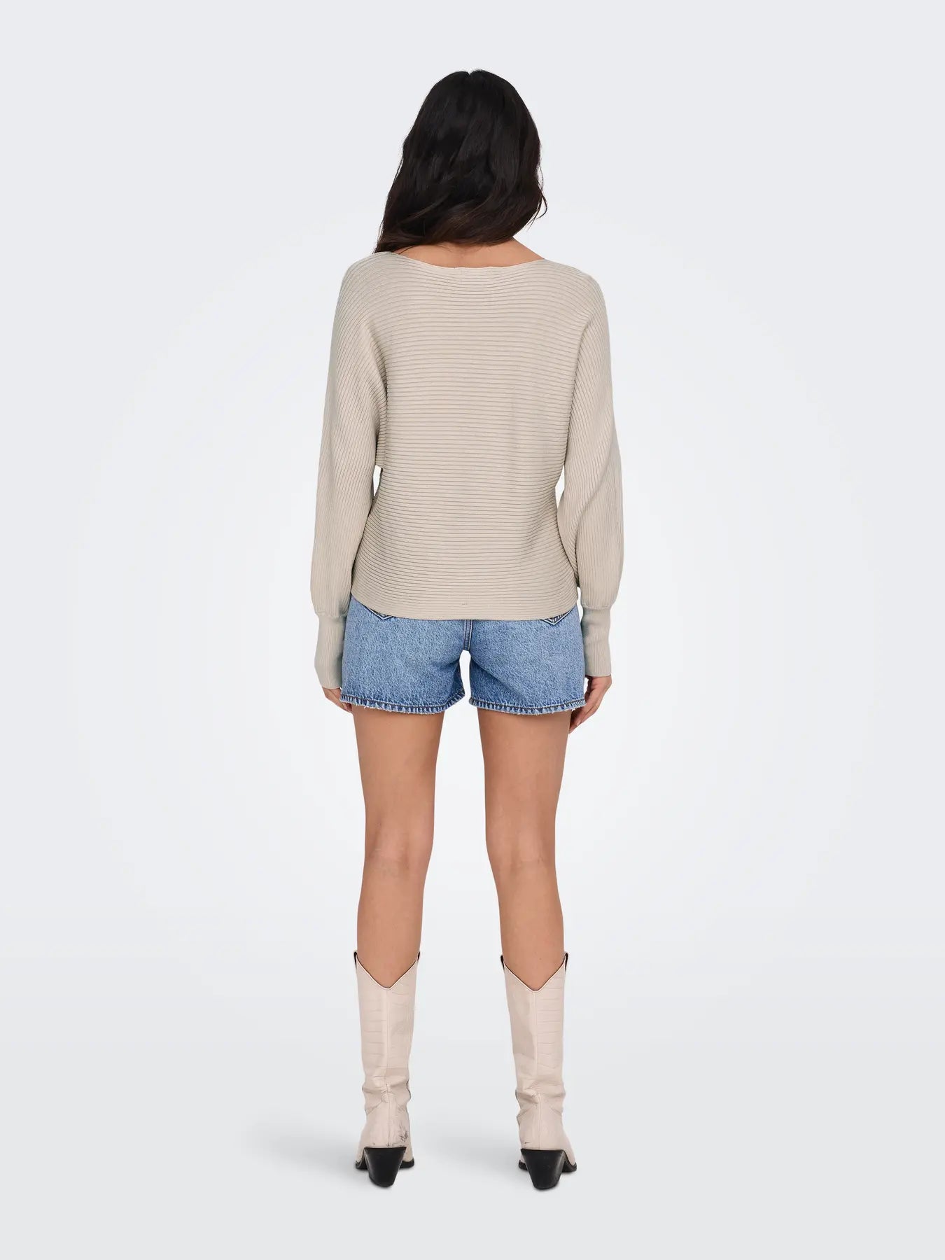 Boat Neck Batwing Sleeve Jumper - Stone