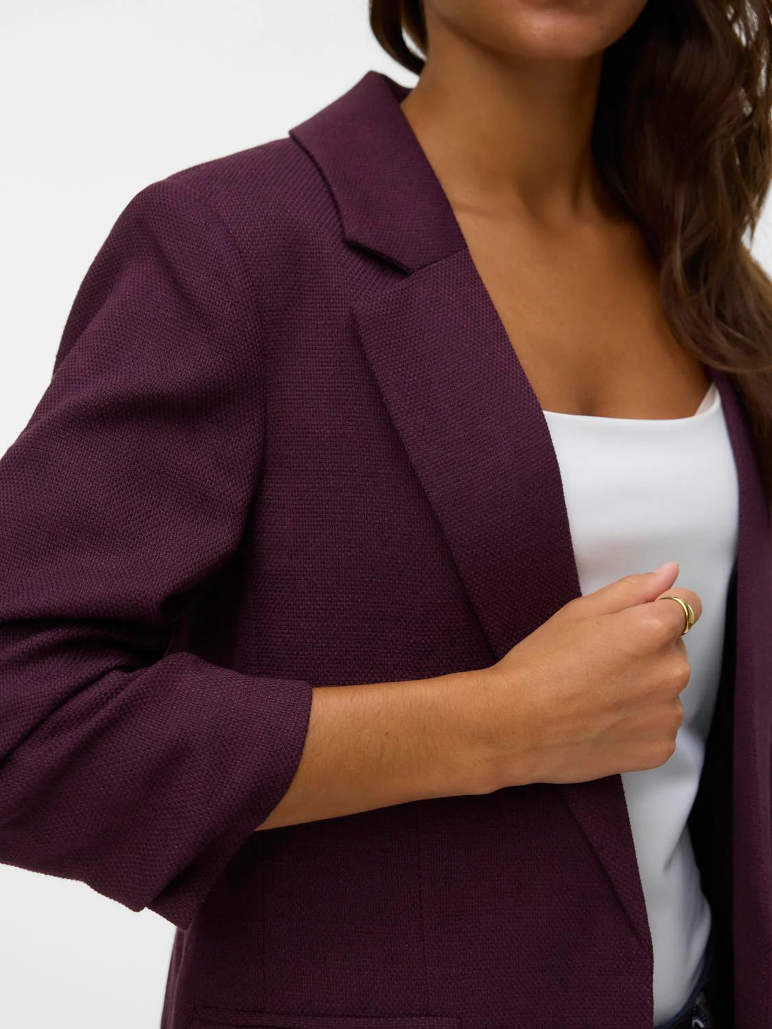 Blazer With 3/4 Ruched Sleeves - Wine