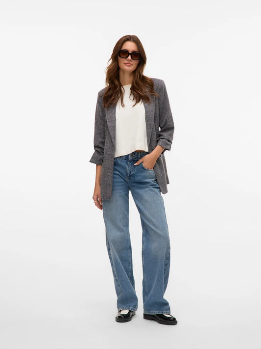 Blazer With 3/4 Ruched Sleeves - Salt & Pepper