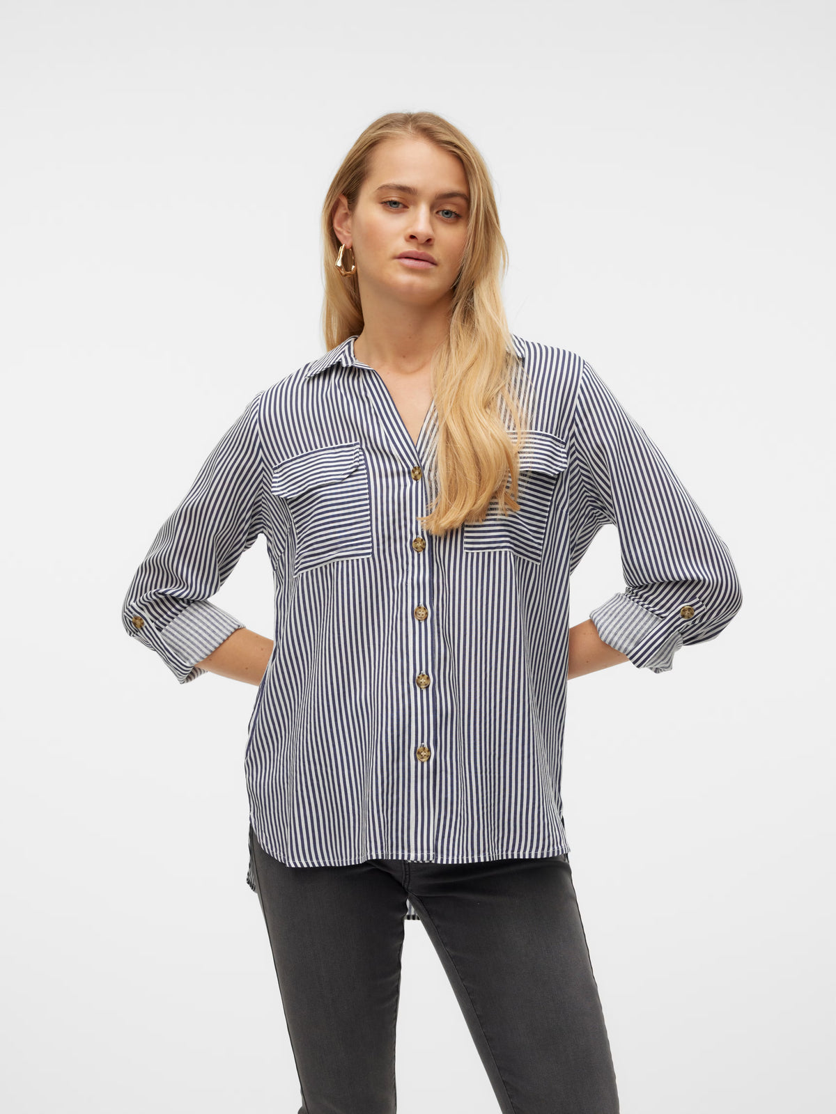 Chest Pocket Shirt - White or Navy & White