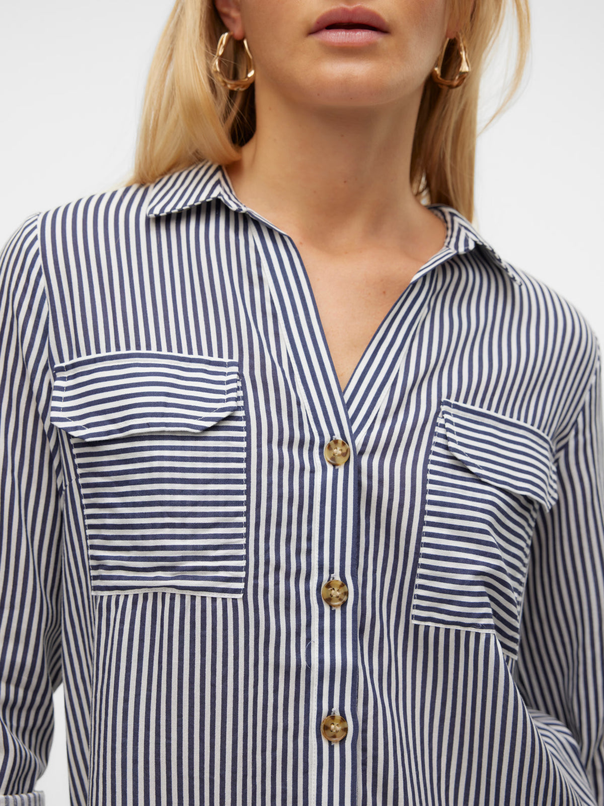 Chest Pocket Shirt - White or Navy & White