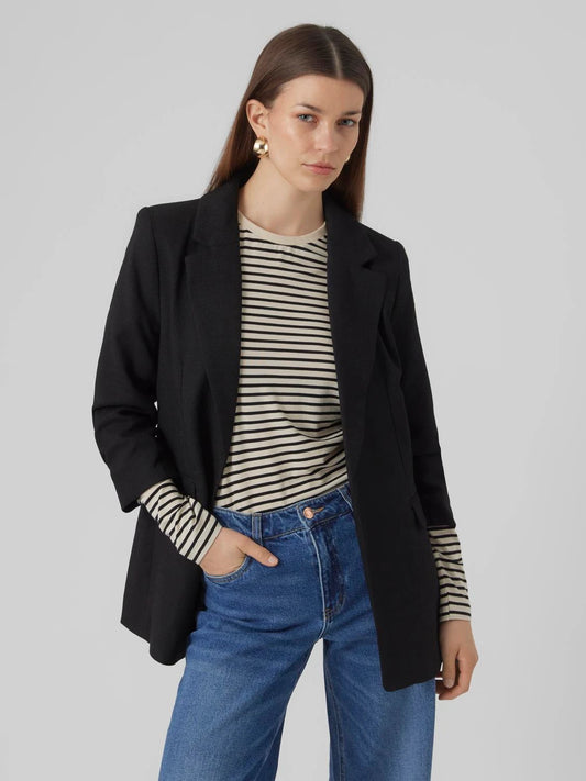 Blazer With 3/4 Ruched Sleeves - Black