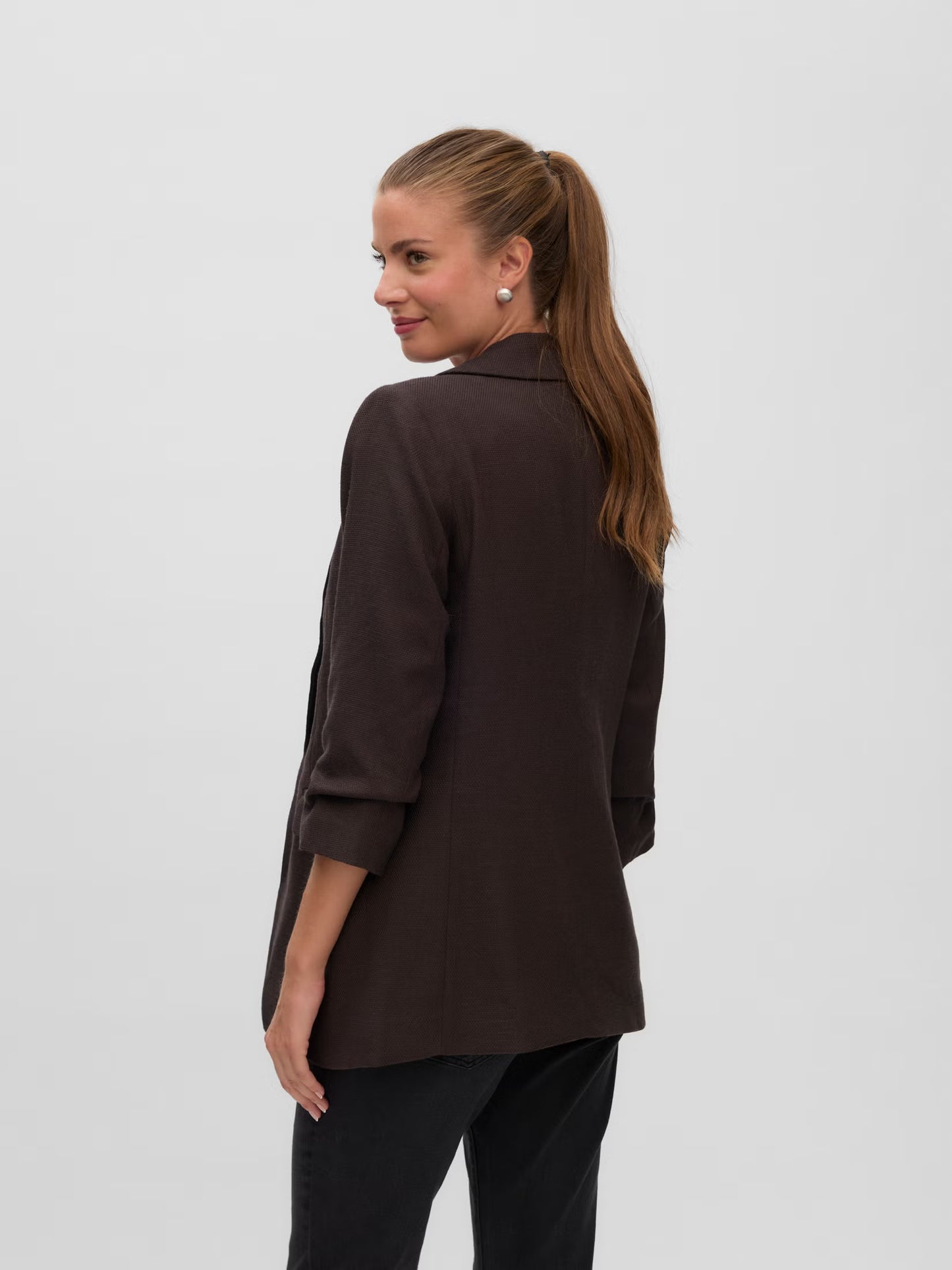 Blazer With 3/4 Ruched Sleeves - Chocolate