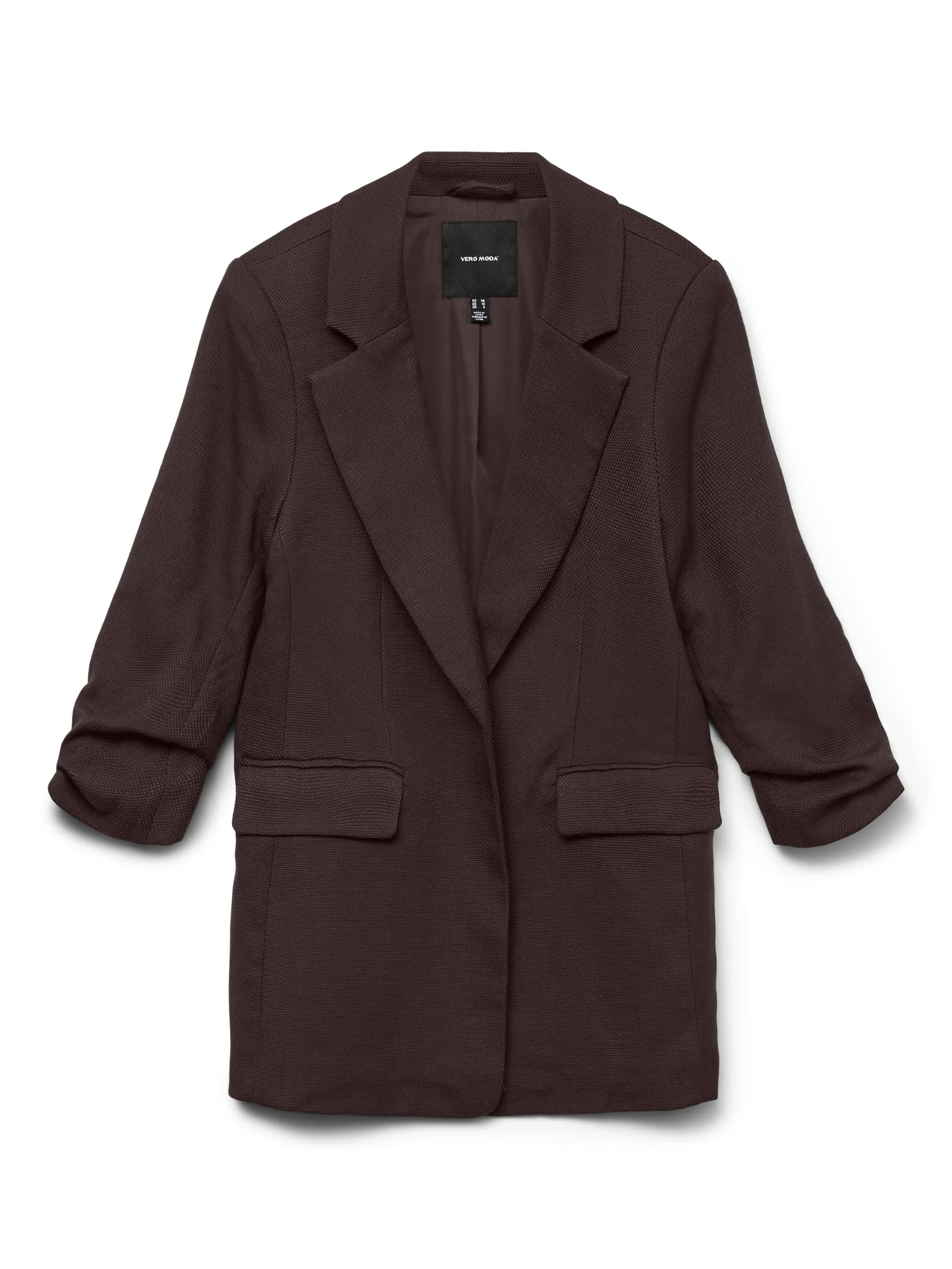 Blazer With 3/4 Ruched Sleeves - Chocolate