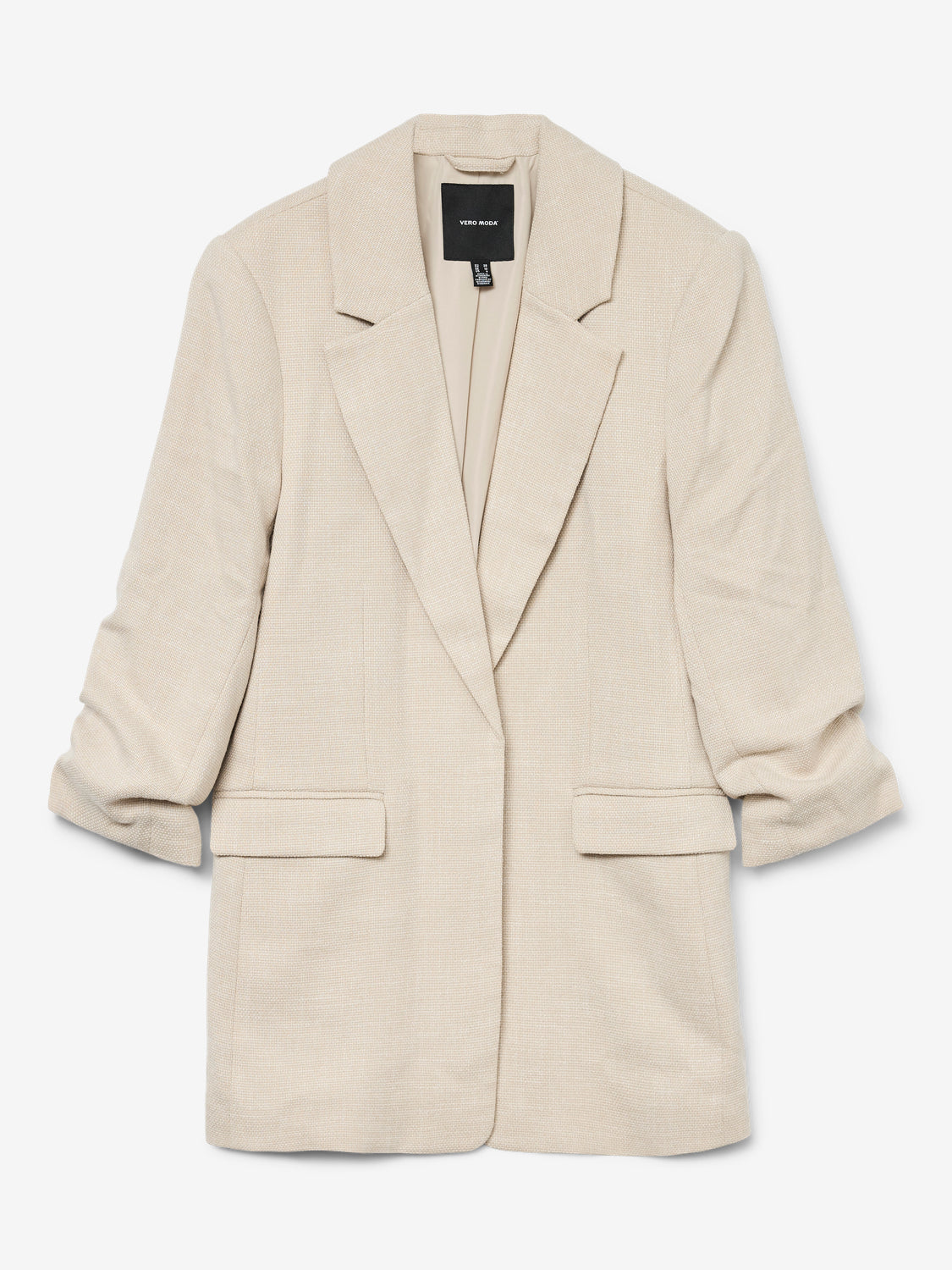 Blazer With 3/4 Ruched Sleeves - Oatmeal