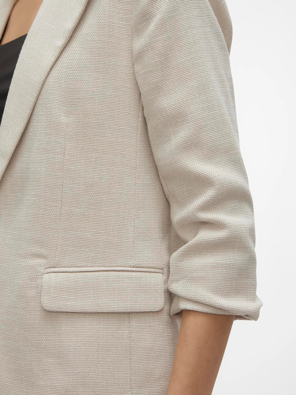 Blazer With 3/4 Ruched Sleeves - Oatmeal