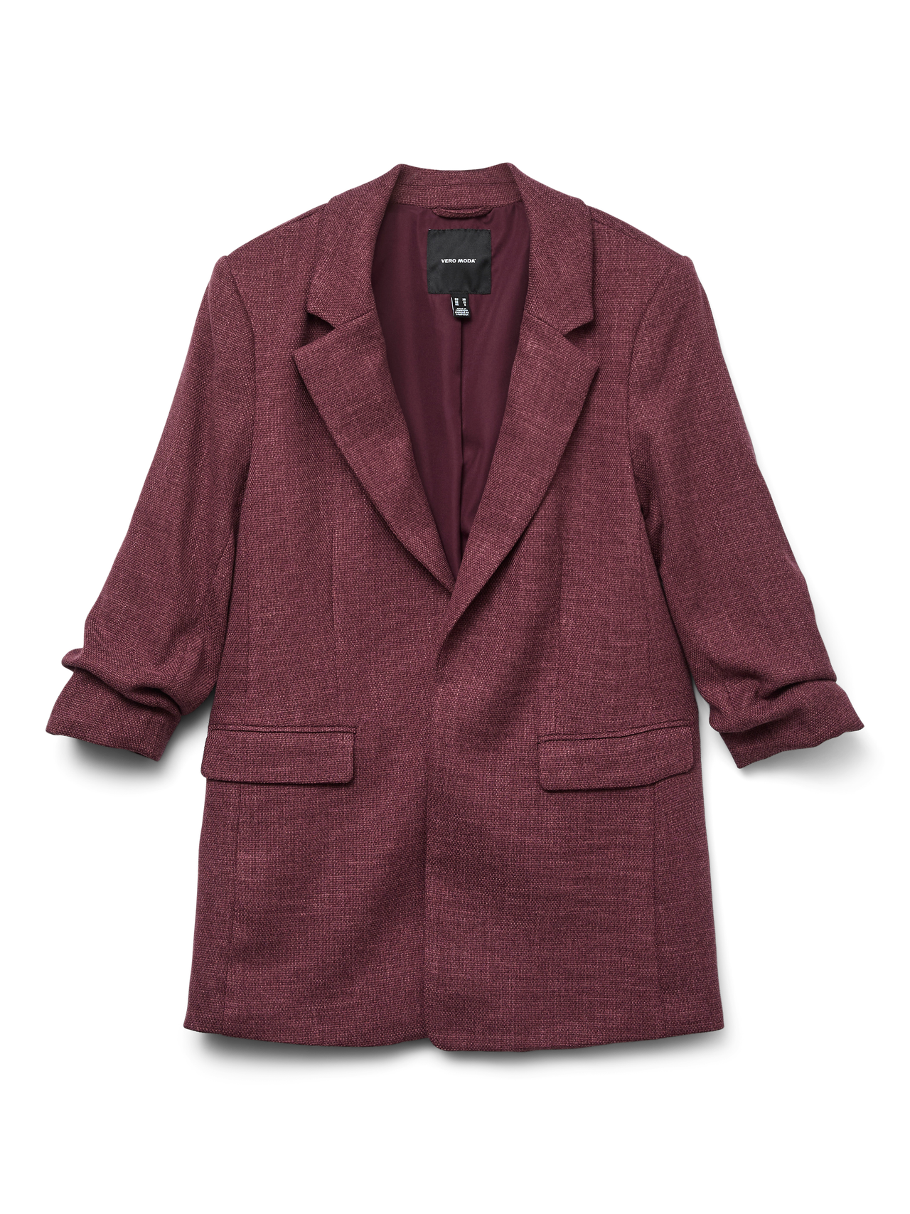 Blazer With 3/4 Ruched Sleeves - Wine
