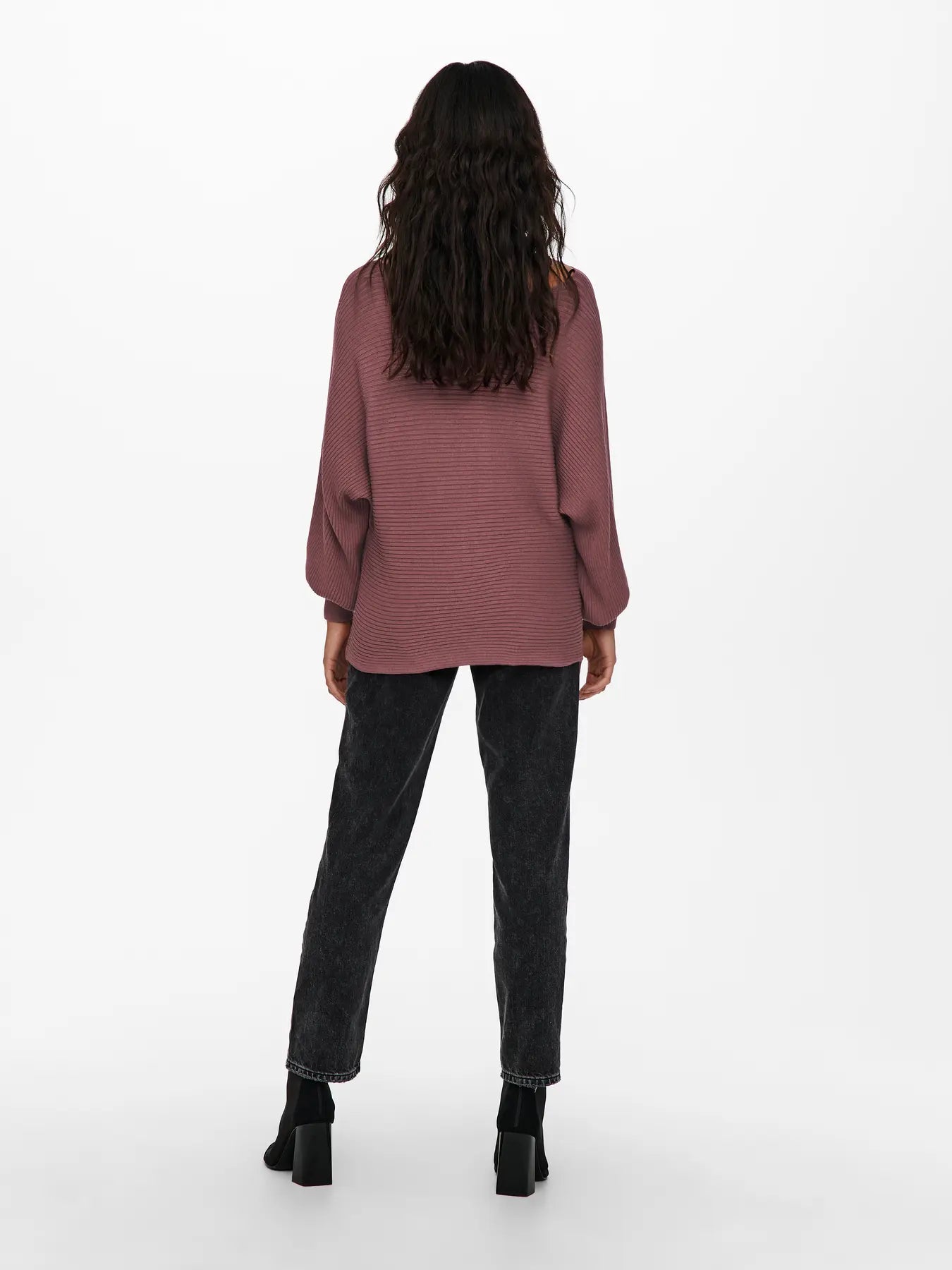 Boat Neck Batwing Sleeve Jumper - Rose Brown