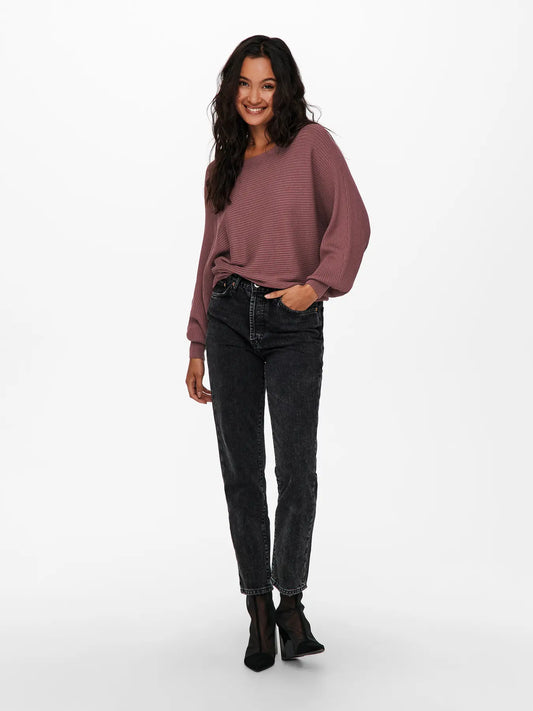 Boat Neck Batwing Sleeve Jumper - Rose Brown