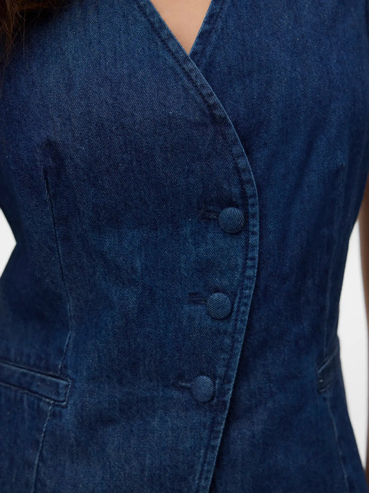 Tailored V Neck Denim Waistcoat
