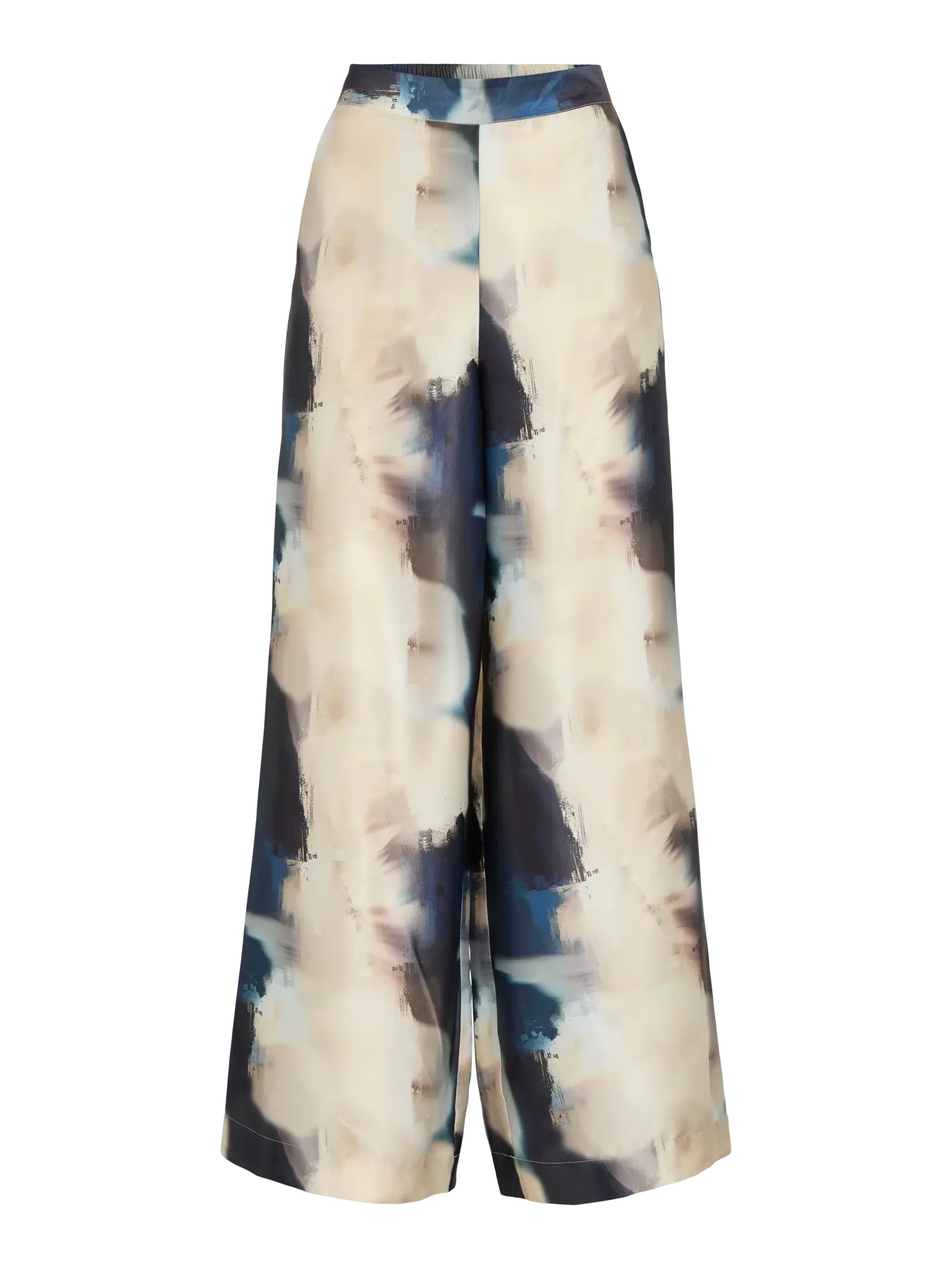 Satin Patterned Trouser - Cream & Navy