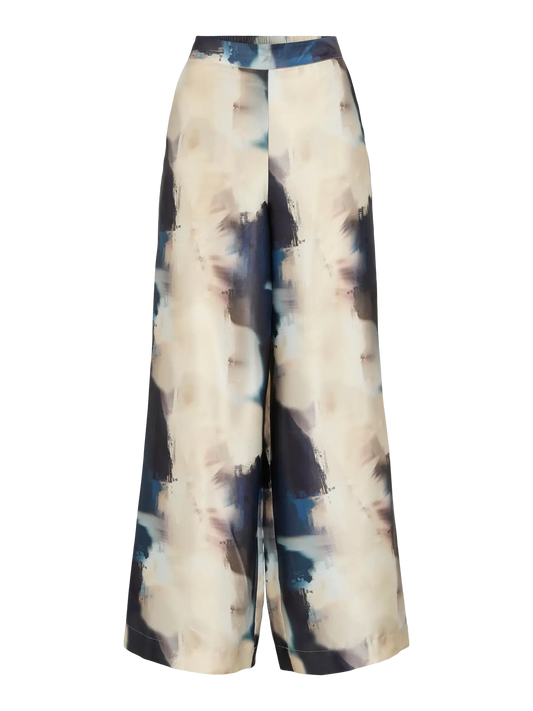 Satin Patterned Trouser - Cream & Navy
